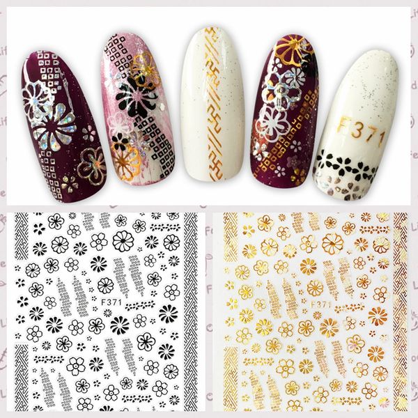 

1 sheet line drawing solid 3d petal flowers lace pattern self-adhesive nail art stickers diy f371# grade packing, Black