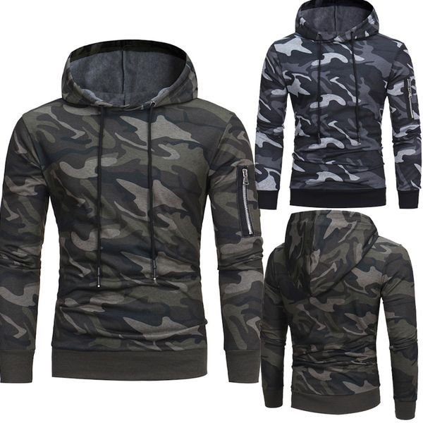 

men's hoodie sweatshirts 2018 new fashion autumn mens casual camouflage style hoodie army sweatshirt tracksuit male hoodies 10, Black