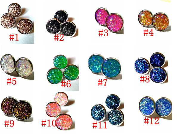 

wholesale 8mm 12mm Stainless Steel Resin Fish Scale Earrings Bright Mermaid Scale Cabochon Stud Earrings for Women Jewelry Gift