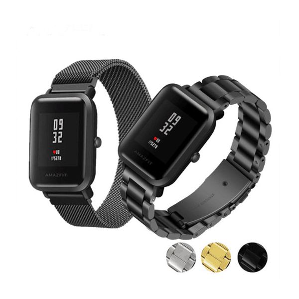 

20mm bracelet for amazfit strap steel belt for huami amazfit bip youth smart watch strap metal stainless steel wrist band, Black;brown
