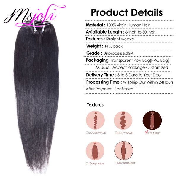 Indian Straight Hair Clip In Hair Extensions 140g Unprocessed