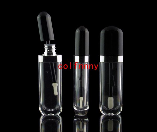 100 pz/lotto Vuoto 8ml Tubo Del Rossetto Lip Gloss Contenitore Tubo Pennello Tappo Nero di Plastica Piccolo Balsamo per le labbra Tubo Riutilizzabile vaso