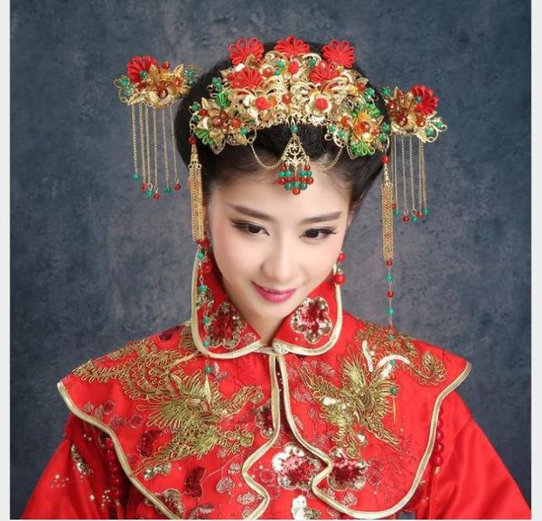 

2019 new costume, brides wedding headwear, phoenix crown, chinese dress, headwear, cheongsam, dragon and phoenix gown, hairpin, Slivery;golden