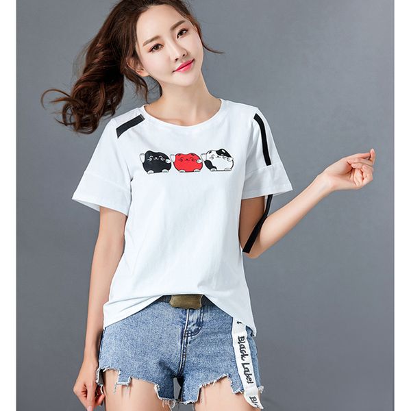 

camisetas mujer бандаж майка женщины 2018 новый летний женская топы повседневная о-образным вырезом футболка с коротким рукавом корейский мо, White