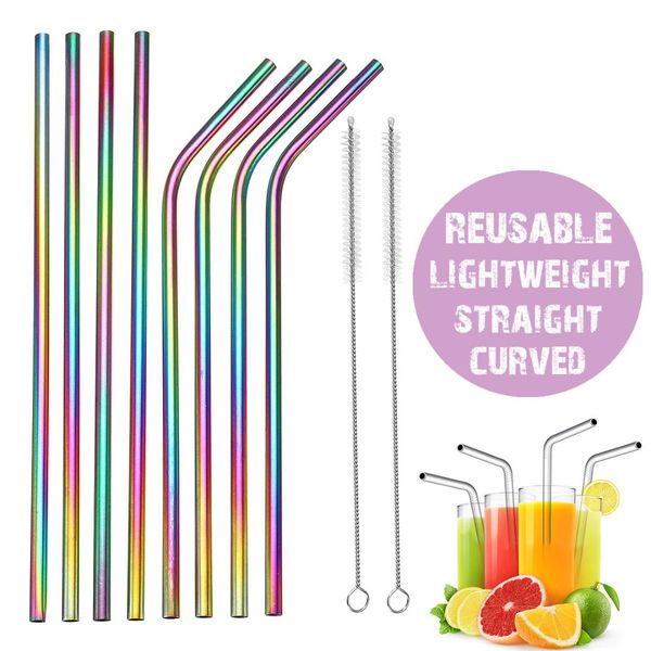 

stainless steel drinking straws multi-colored straw reusable drink straw with cleaning brush kitchen bar accessories party favor