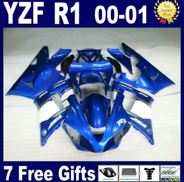 Kit carena personalizzato gratuito per Yamaha YZF R1 2000 2001 set carene blu bianco nero YZFR1 00 01 XA23