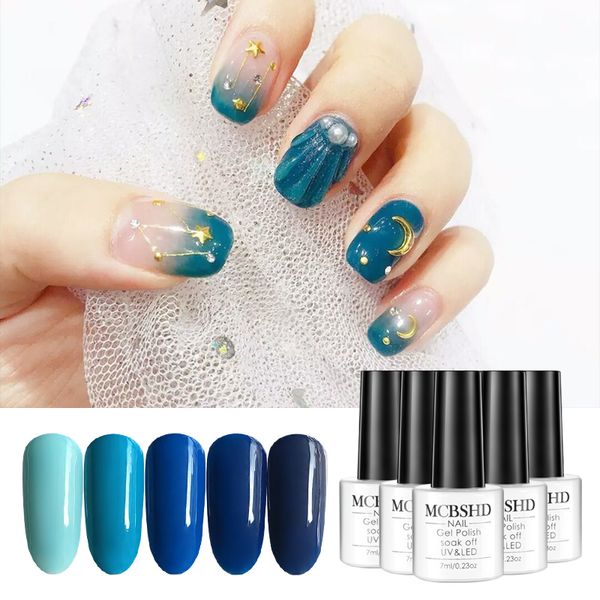 

mcbshd gel nail polish 5pcs set blue sea pure color varnishes semi vernis polish gel permanant lacquer uv led soak off art nail, Red;pink