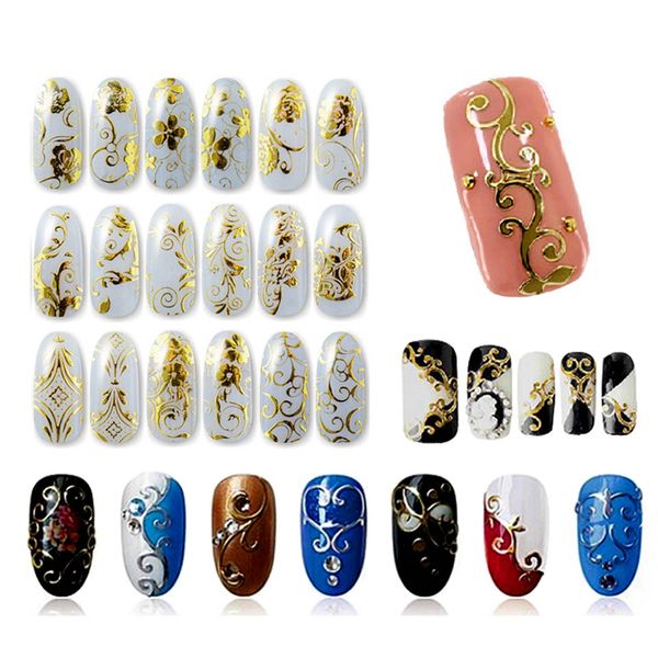 

108 design sliders for nails stickers gold decals wraps sticker on the nails 3d nail art stickers for manicure zj1106, Black