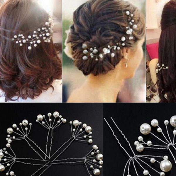 

шт. ручной работы мода свадебные заколки невесты аксессуары для волос белый красный жемчуг свадебный волос pin клип невесты глава ювелирн, Slivery;golden