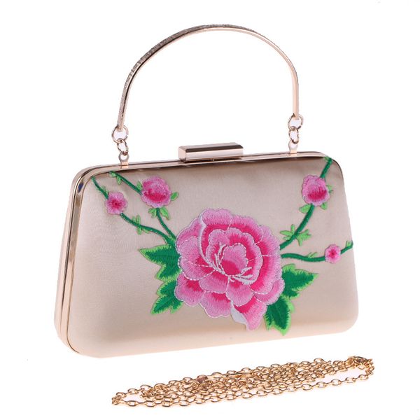 

fashion women evening party clutch embroidered flower flap bag metal handle lady girl handbag messenger metal chain shoulder bag