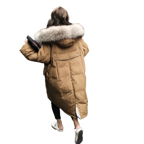 

new large fur collar cotton coat long female korean loose parkas coat 2018 warm thick down jacket cotton hooded clothes outwear, Black