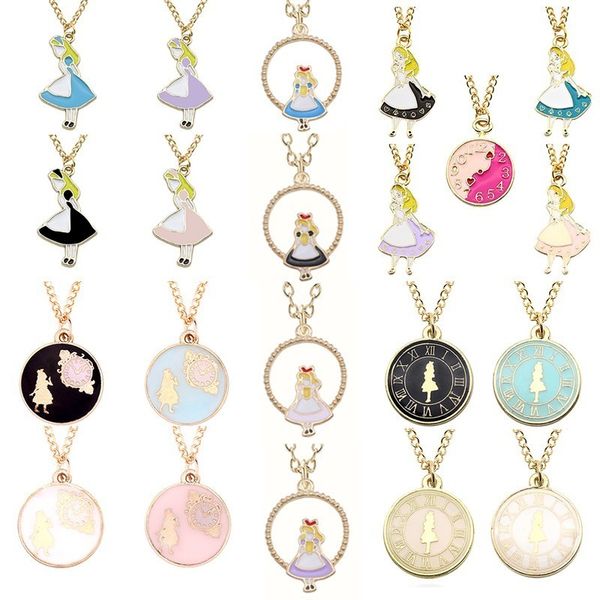 

мода аниме алиса ожерелье круглые часы золотая цепь красивая девушка подвески ожерелья для женщин дочь день рождения рождественские подарки, Silver