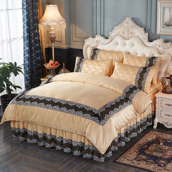 

washed silk four-piece bedding lace bed skirt sheets quilt cover pillowcase home decoration