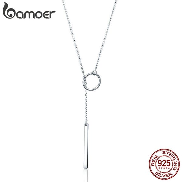 

bamoer genuine 925 sterling silver round circle line geometric pendant necklaces for women sterling silver jewelry scn304