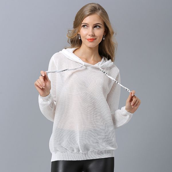 

2018 summer sunscreen women's clothing thin solid sleeved full sleevecoat micro perspective needle sweater sunscreen, White;black