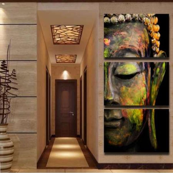 Buddha-Gemälde, Wandkunst, Gemälde, Bild, 3 Panels, Leinwandfarben, Heimdekoration, HD-Druck, Gemälde, Wandkunst, Bild (ungerahmt)