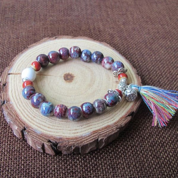 

bohemia ceramic tassel bracelet female student creative birthday gift elastic wrist chain accessories manufacturers direct sell, Black