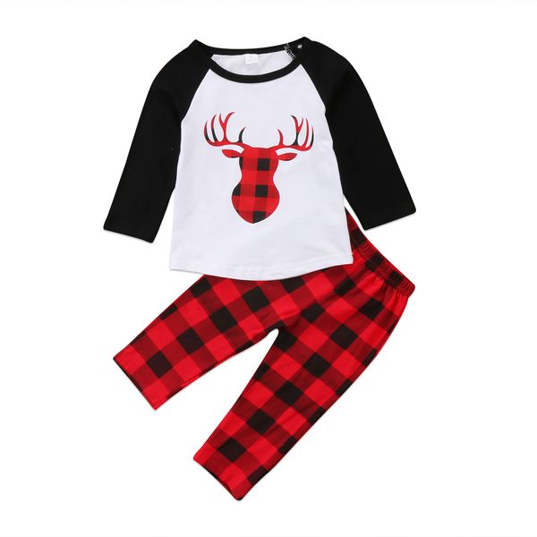 

Малыш мальчики девочки рождественские наряды животных оленей топ плед Брюки 2-х ч