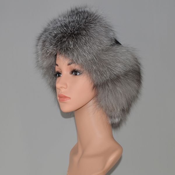 

new russia natural fur hat diy fashion winter warm raccoon fur bomber hat with earflaps for women thick and warm cap, Blue;gray