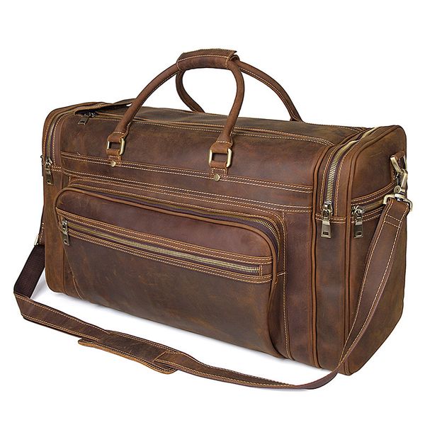 

23.6inch retro full grain leather duffel weekender travel overnight luggage bag