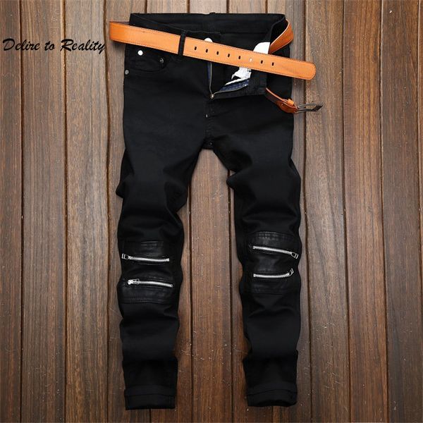 

mens ripped biker jeans moto denim joggers distressed black pants fashion designer straight hip hop trousers js1018, Blue