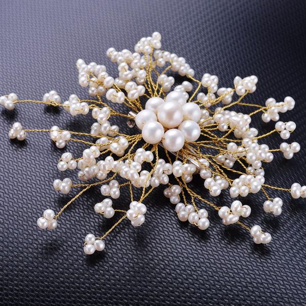 

red trees brand unique handmade designer brooch for women wedding real natural freshwater pearl pins fine jewelry, Slivery;golden