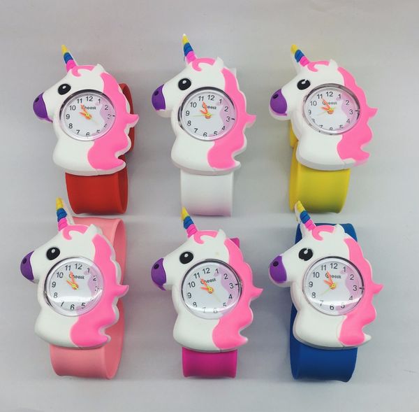

10pcs kids children boys girls unicorn rubber wristwatch children slap watch gift party kids watch watches, Slivery;brown