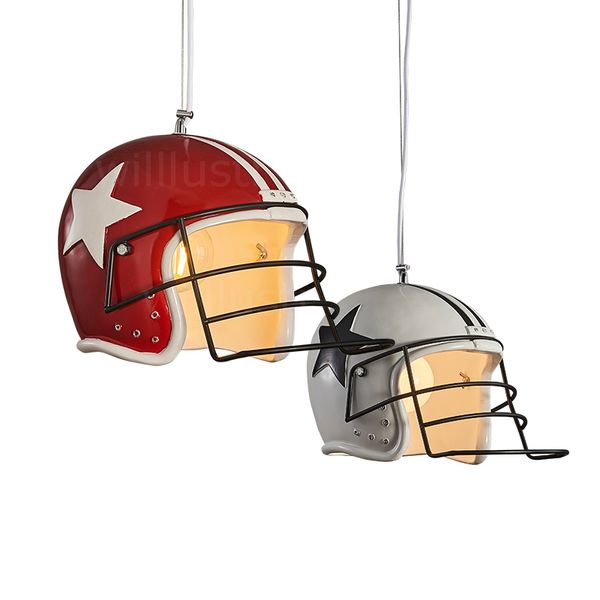 Lampada a sospensione moderna per casco da calcio Lampada a sospensione per casco da calcio Materiale in resina leggera Sala da pranzo Ristorante Hotel Loft Negozio Vetrina Lampadario