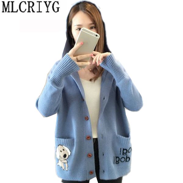 

mlcriyg autumn winter women's sweater cute knitted cardigan coat casual hoody long sleeve sweaters2018 korean knit lx338, White;black