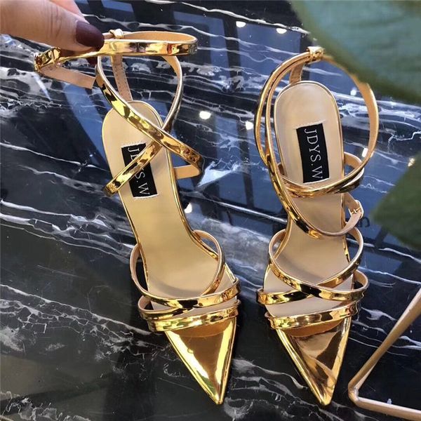 

real p luxura genuine leather fashion women silver patent leather crisscross strappy ankle high heels sandals shoes 10cm, Black