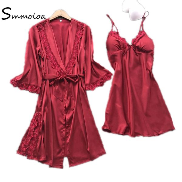 

smmoloa women robe & gown sets two pieces sleepwear women sleep set, Black;red