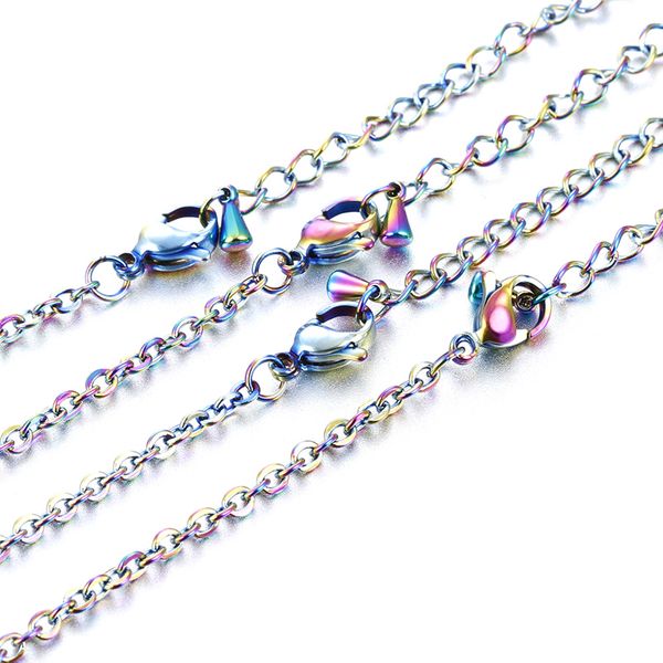 

rainbow color adjustable stainless steel link chain diy necklaces jewelry making 70/50/45cm chain with lobster clasp water drop, Silver
