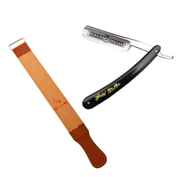 

stainless steel straight edge manual razor barber shaving knife with leather sharpening strop