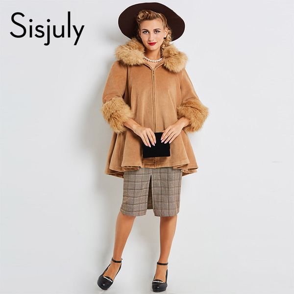 

sisjuly women coat autumn winter wool blends overcoat cape style long sleeve camel zipper mid length fashion coats new 2017, Black;brown