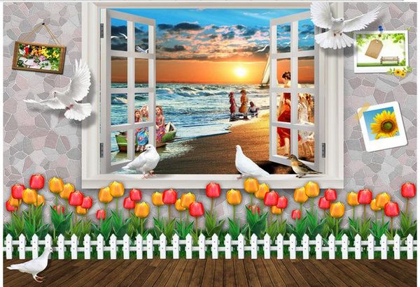 

custom 3d p wall paper hd 3dpsd layered window beauty series of sunset art mural for living room large painting home decor