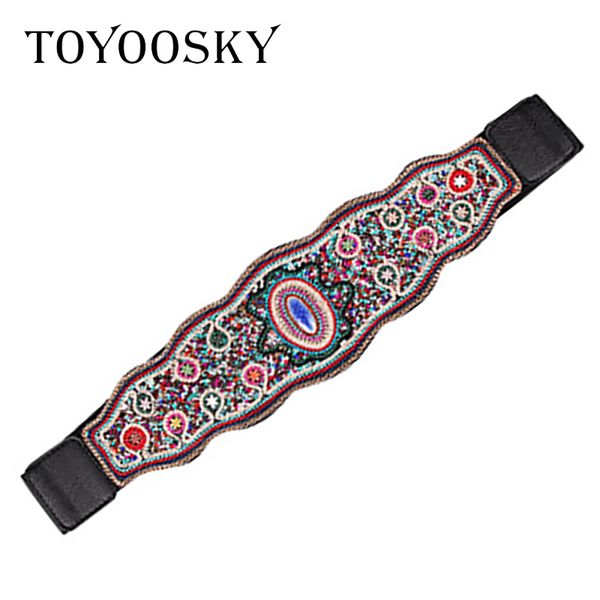 

new fashion woman belt wide national wind vintage handmade beading flower embroidery embossed belt for female dress jeans pants, Black;brown