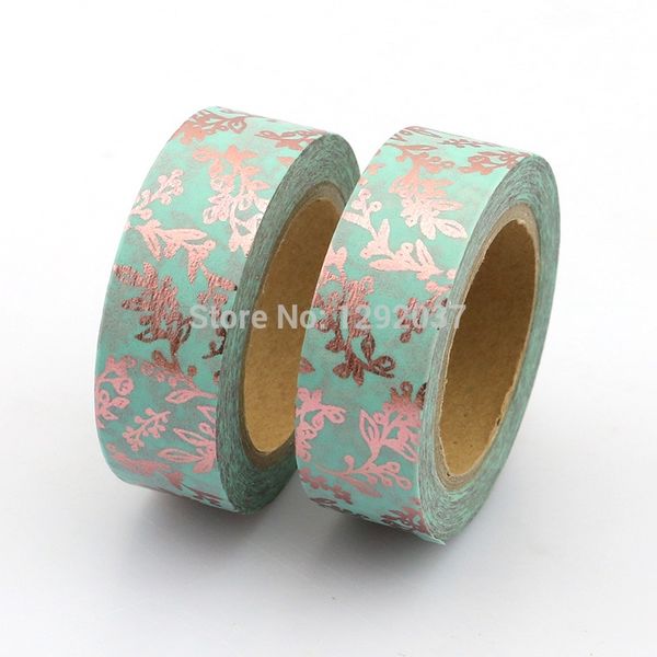 

decorative delicate branches foil washi tape blue copper floral 15mm x 10 meters adhesive masking tapes paper for scrapbooking 2016