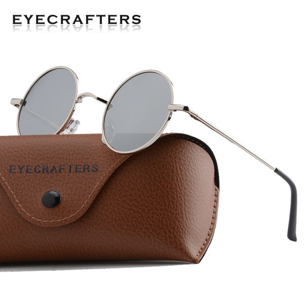 

eyecrafters round polarized metal steampunk sunglasses mens womens silver mirrored coating lens eyewear retro vintage sunglasses, White;black