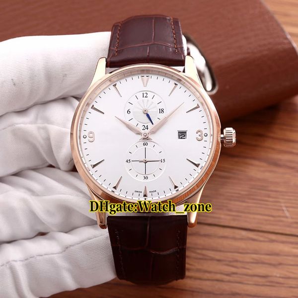 Novo Controle Mestre Ultra 2 vezes Data Q1622430 1622430 Branco Dial Mens Automatic Watch Rose Gold Case Relógios de Couro Strap