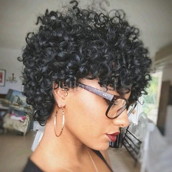 Kinky Curl Natural Color Short Hair Wig Deyable Natural Color
