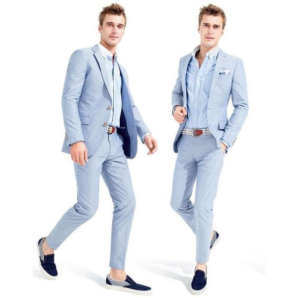 

light blue men suits wedding suits 2 pieces summer suits smart casual prom wear formal men blazers handsome groom tuxedos jacket+pants, Black;gray