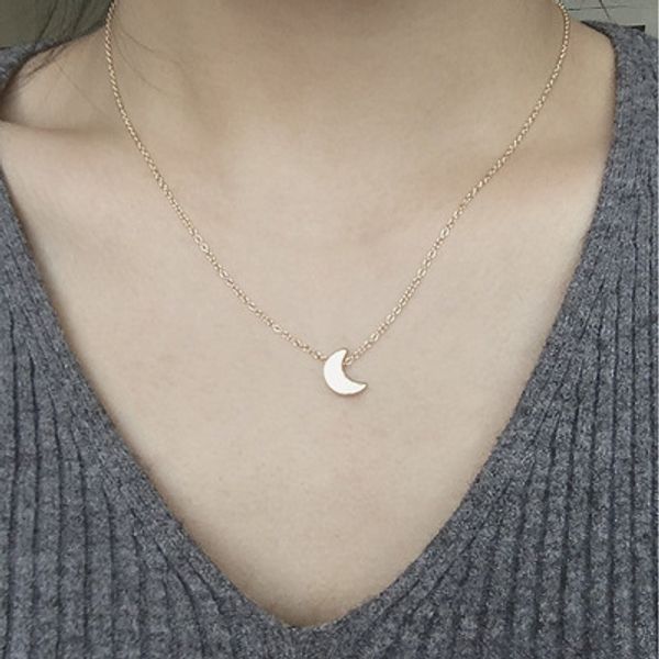 

rescent moon pendant clavicle necklace minimalist women fashion collares summer everyday jewelry solid collares bijoux, Silver