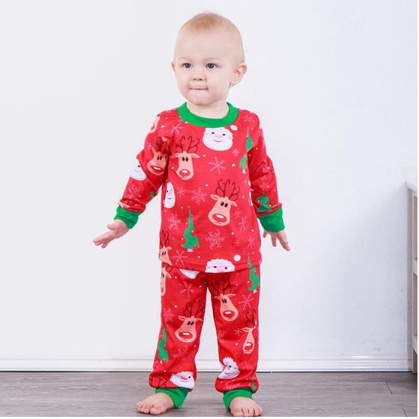 

boy girl santa clause head milu deer printed long sleeve set baby christmas spring and autumn round neck suit two pieces kid cartoon clothes, White