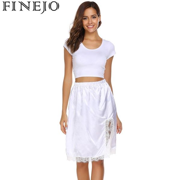 

finejo side high elastic waist a-line skirt knee women split casual, Black