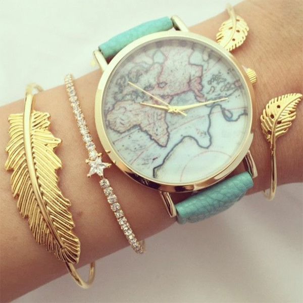 

3 pcs/ set bohemian women gold leaves star crystal rhinestone adjustable opening bracelet set charm fashion clothing accessories, Black