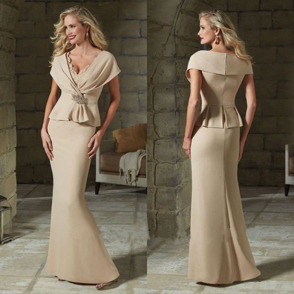 Elegante pizzo madre della sposa abiti con scollo a V abiti da sera formale lunghezza del pavimento abito da sposa da ballo