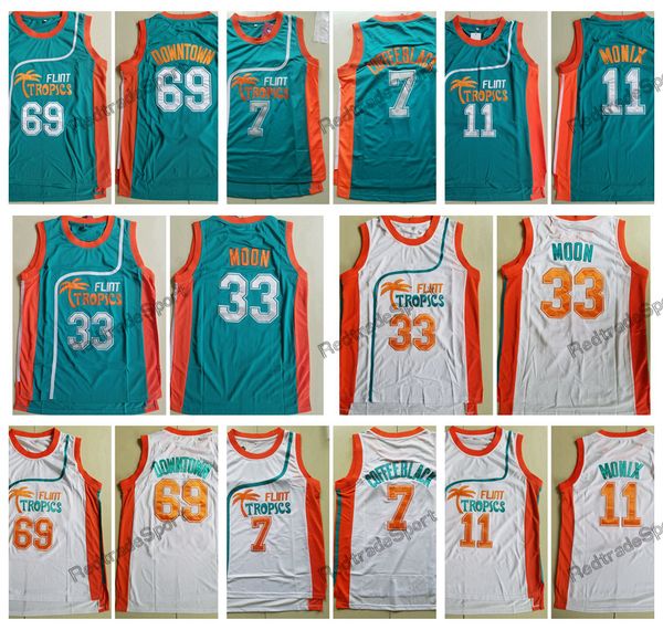 Maglie da basket da uomo Flint Tropics Semi Pro 33 Jackie Moon 11 Ed Monix 7 Coffee Black 69 Downtown Funky Stuff Malone Ed Camicie Teal