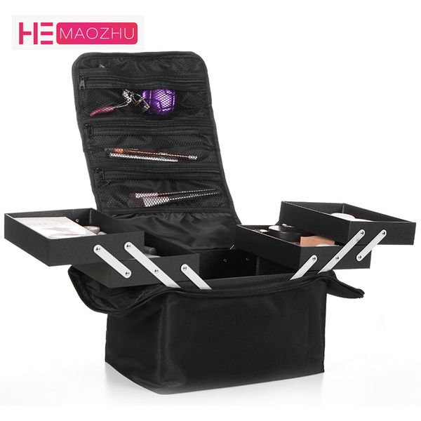 

women's folding professional cosmetic bag portable vanity cosmetic cases travel storage box large capacity makeup kit suitcase