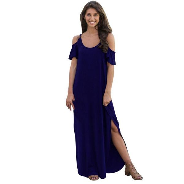 

женские платья лето с коротким рукавом твердые слинг холодного плеча пляж сплит длинное платье, Black;gray