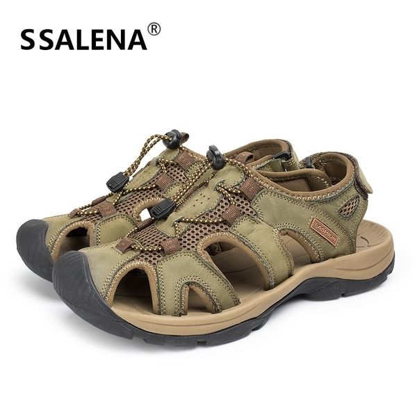

2018 gladiator sandals men soft leather breathable slip on sandals male summer outdoor anti-slip closed toe shoes b2878, Black